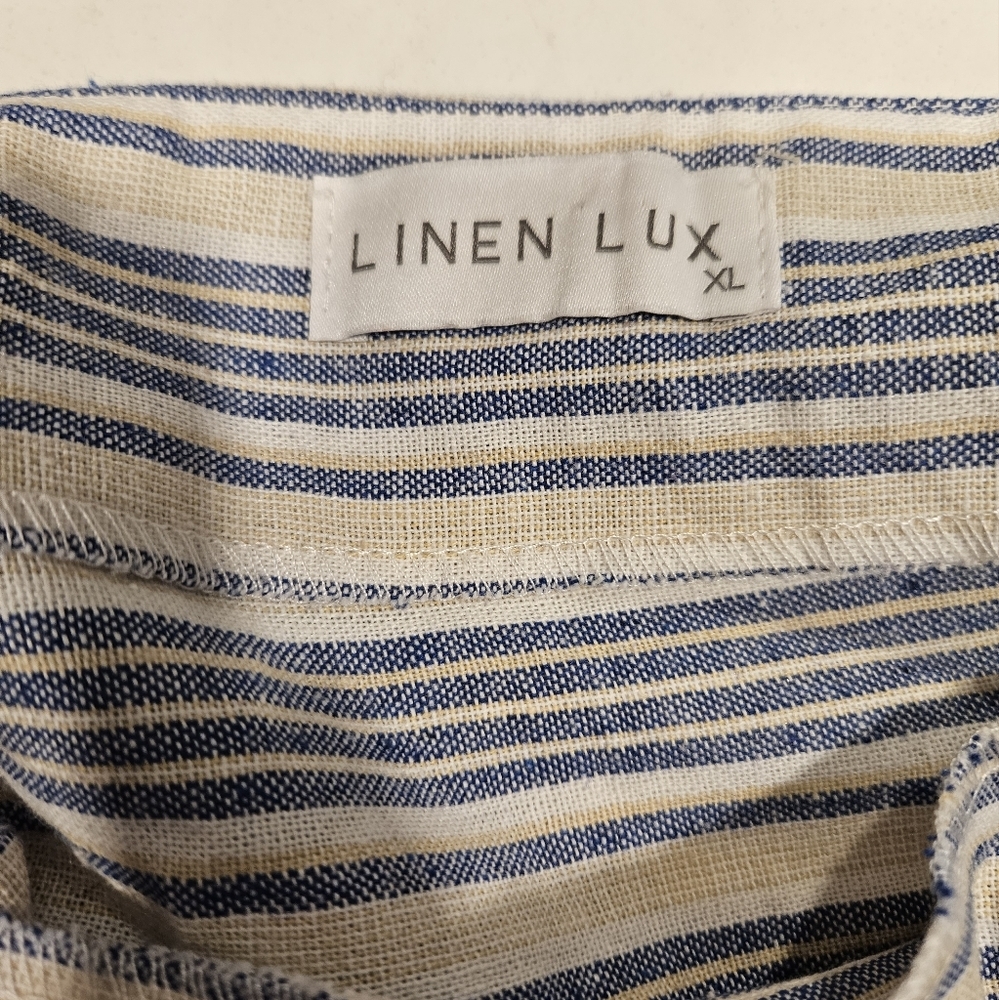 Linen Lux Womens Size XL Top Blue Beige - Picture 3 of 6